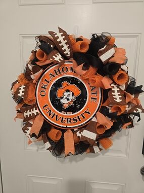 Oklahoma State University OSU Football Wreath - Orange & Black